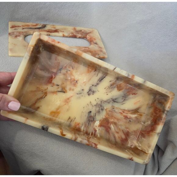 Vtg MCM Ultra Stone Long Tissue Box  Sunlight Industries Faux Marble Acrylic - Picture 6 of 9